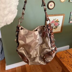 Coach Carly Tan and Brown Shoulder Bag